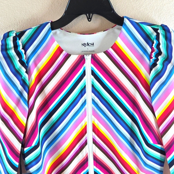 Stylest System  Dream Sculpt Zip Swimsuit Multicolor Stripes Large UPF 50 - Picture 4 of 16